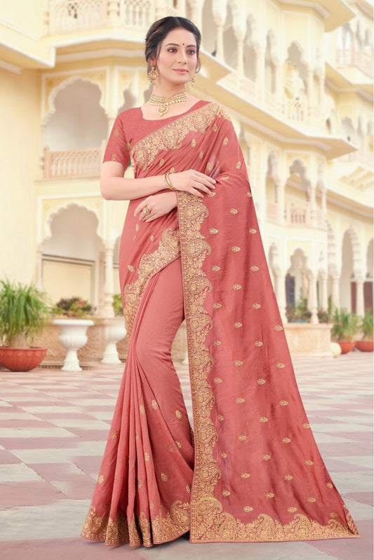 Peach Colour Vichitra Silk Resham Work Saree VSSD1090429