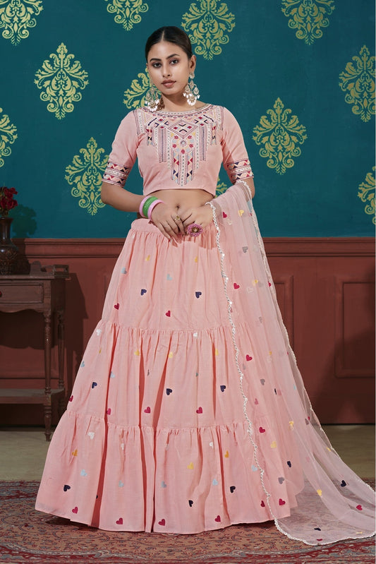 Pink Colour Cotton Embroidery Lehenga Choli VSLC1150072