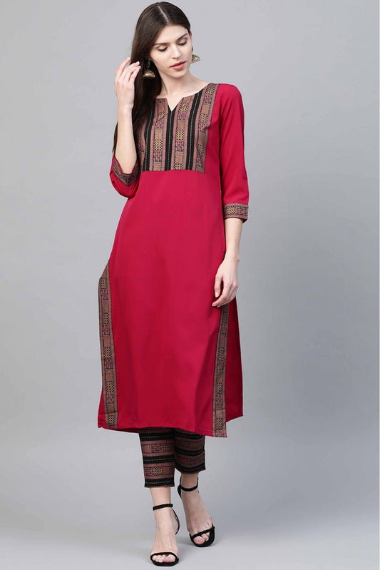 Pink Colour Crepe Foil Print Kurta With Pant VSKR1060143