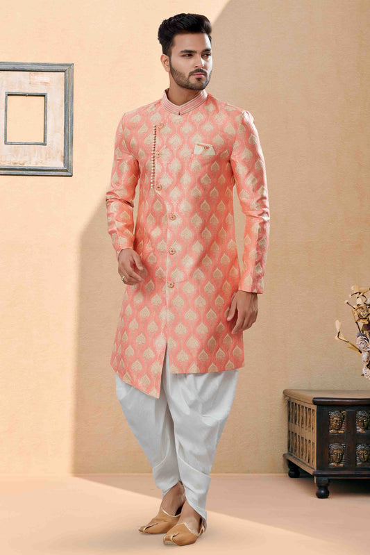 Pink Colour Dhoti Sherwani In Banarasi Jacquard Fabric VSSH1040398