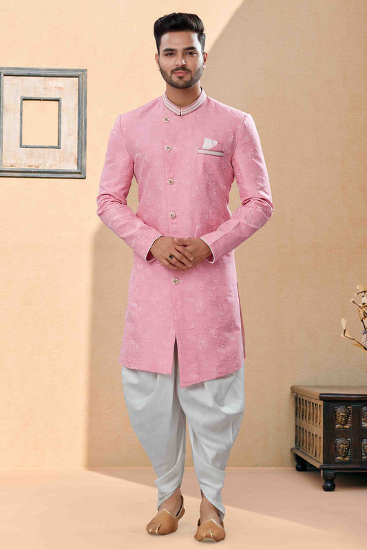 Pink Colour Dhoti Sherwani In Banarasi Jacquard Fabric VSSH1040436