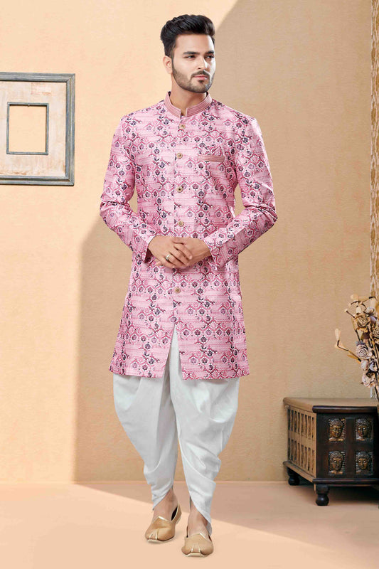 Pink Colour Dhoti Sherwani In Jacquard Fabric VSSH1040386