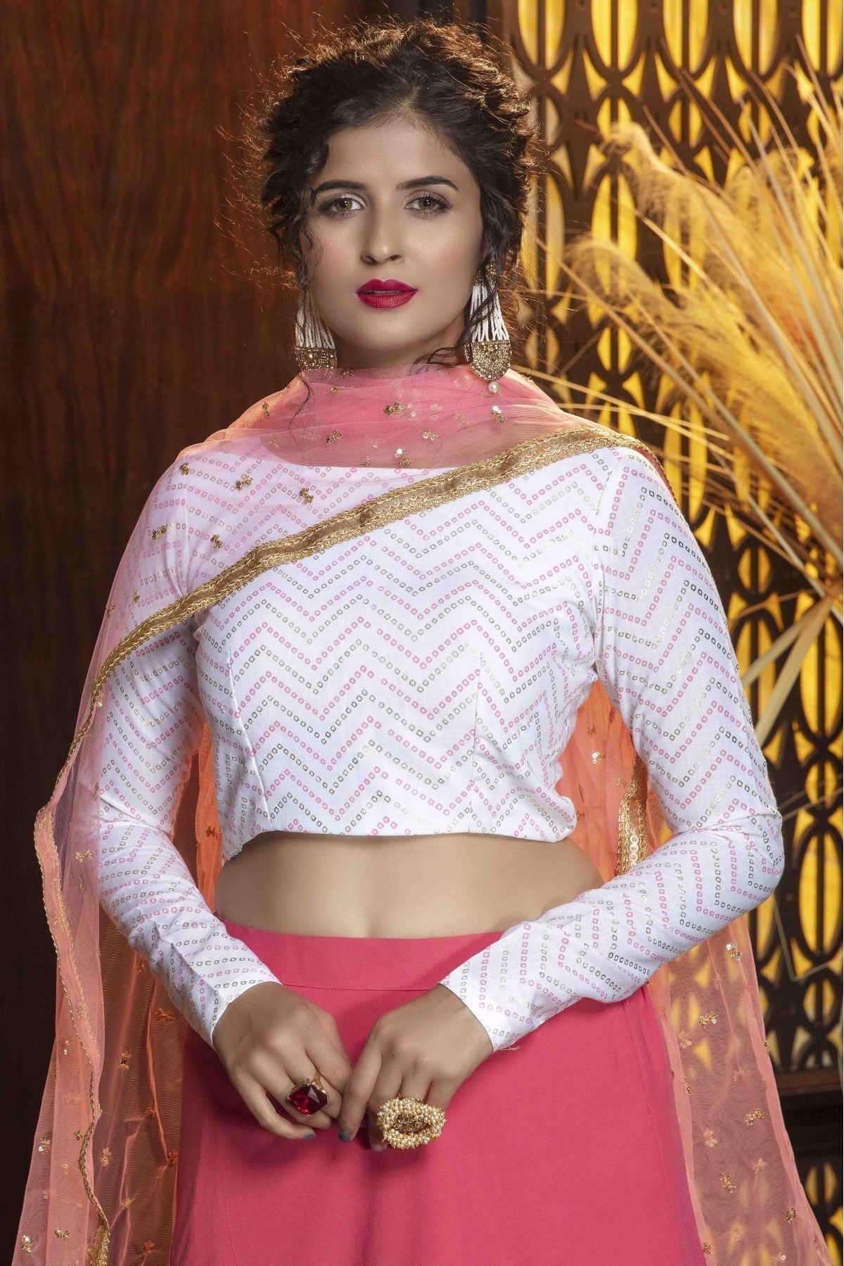 Pink Colour Diamond Georgette Plain Lehenga Choli VSLC1150035