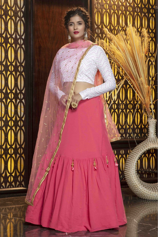 Pink Colour Diamond Georgette Plain Lehenga Choli VSLC1150035