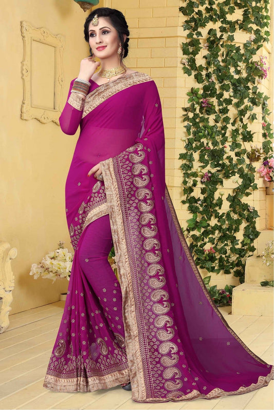 Pink Colour Georgette Embroidered Saree VSSD1120422