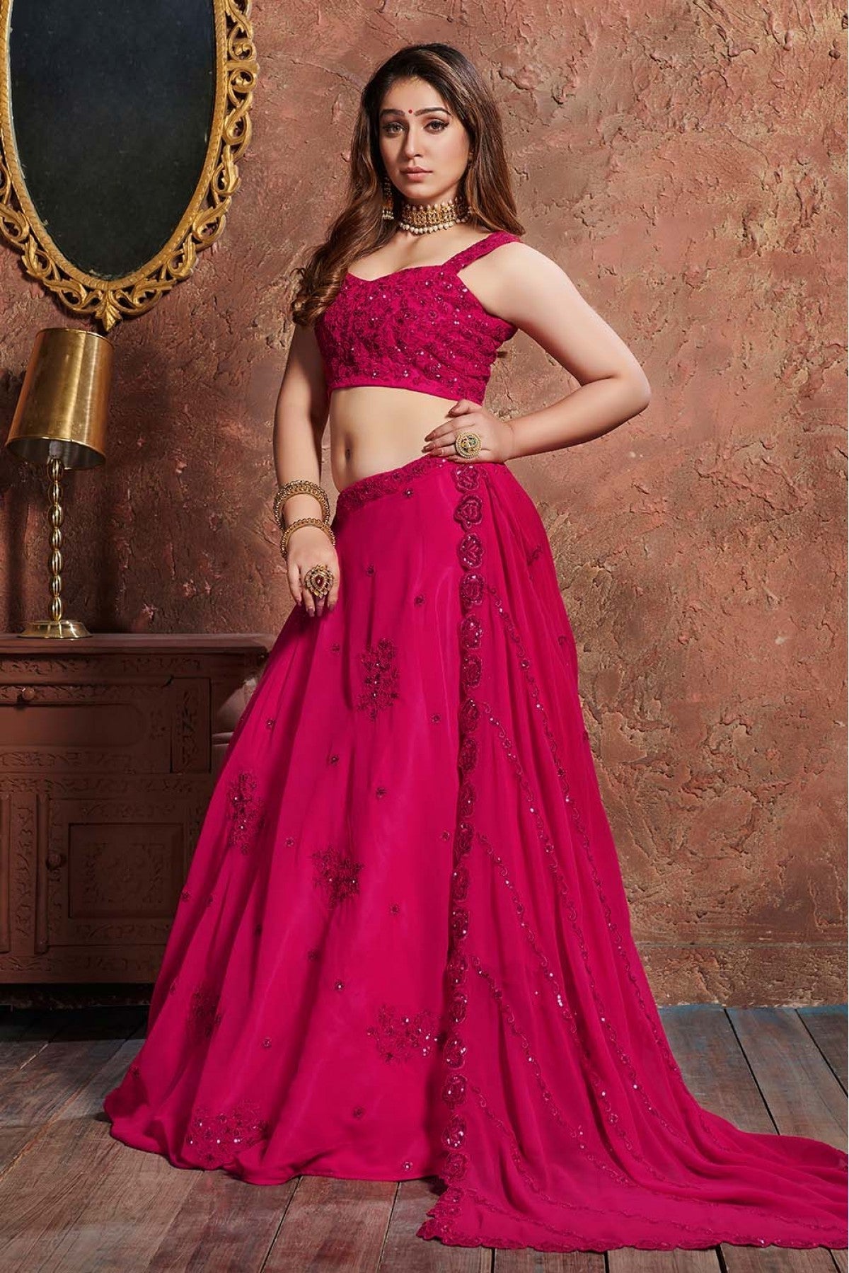 Pink Colour Georgette Lehenga Choli VSLC1010047