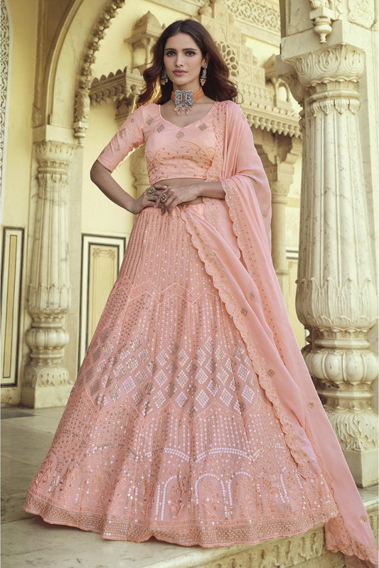Pink Colour Georgette Sequins Work Lehenga Choli VSLC1080564