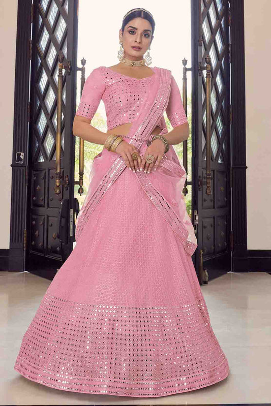 Pink Colour Georgette Thread Work Lehenga Choli