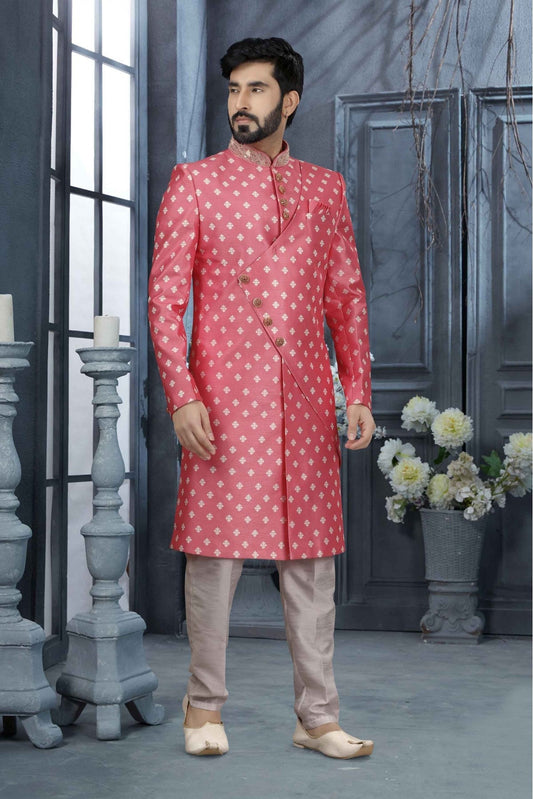 Pink Colour Jacquard Digital Print Sherwani VSSH1040339