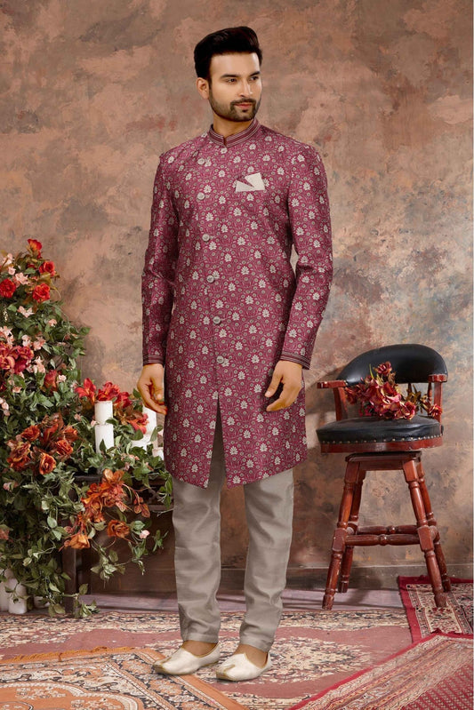 Pink Colour Jacquard Digital Print Sherwani VSSH1040349