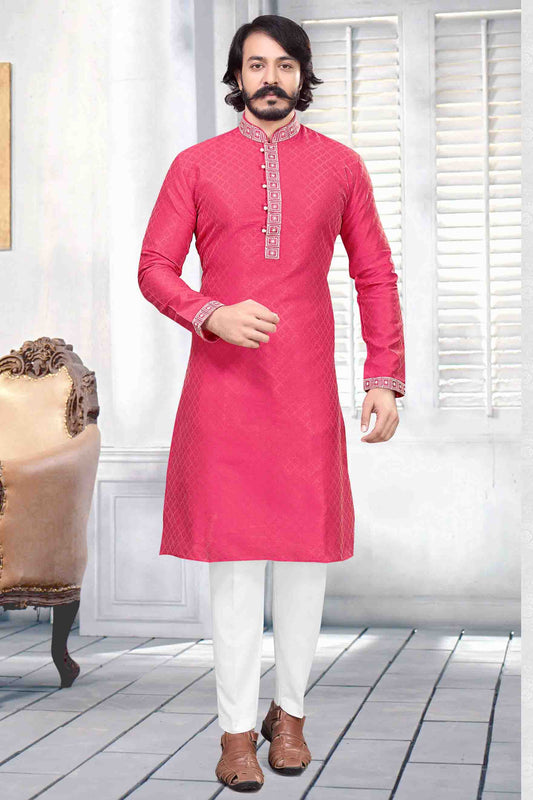 Pink Colour Kurta Pajama In Jacquard Silk VSKP1210029