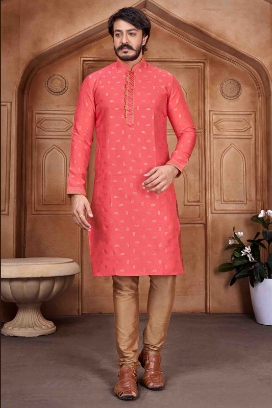 Pink Colour Kurta Pajama In Jacquard Silk VSKP1210062