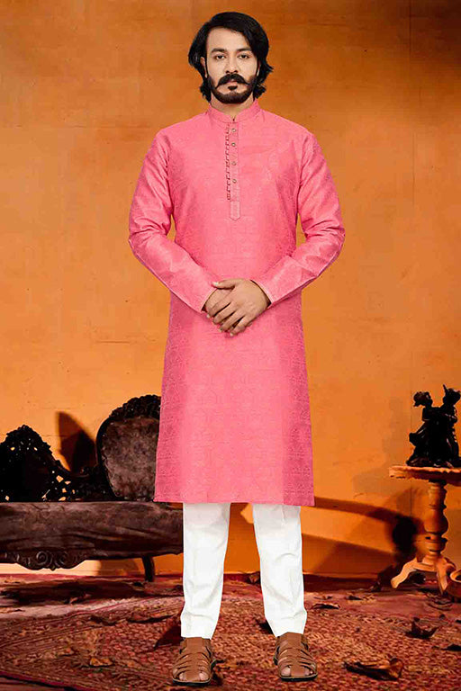 Pink Colour Kurta Pajama In Jacquard VSKP1210244