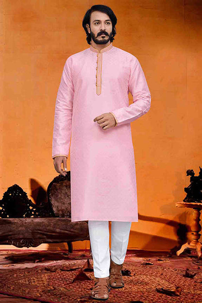Pink Colour Kurta Pajama In Silk VSKP1210236