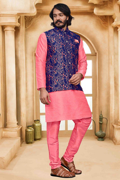 Pink Colour Kurta Pajama With Jacket In Art Silk VSKP1210478