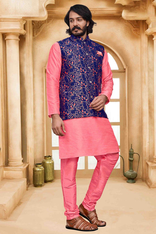 Pink Colour Kurta Pajama With Jacket In Art Silk VSKP1210478