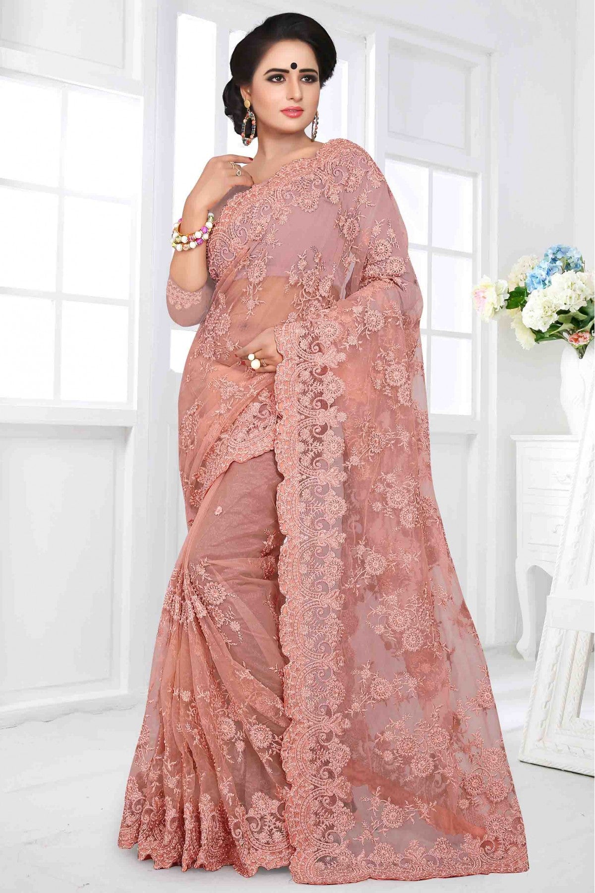 Pink Colour Net Designer Saree VSSD1090030