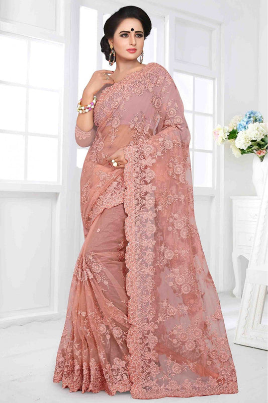 Pink Colour Net Designer Saree VSSD1090030