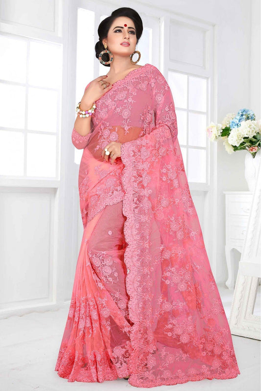 Pink Colour Net Designer Saree VSSD1090034