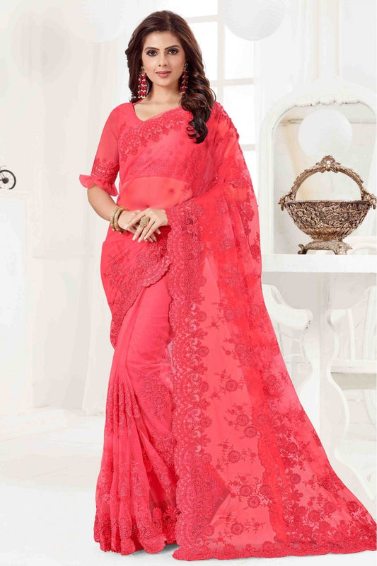 Pink Colour Net Designer Saree VSSD1090055