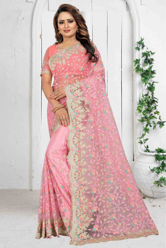 Pink Colour Net Designer Saree VSSD1090078