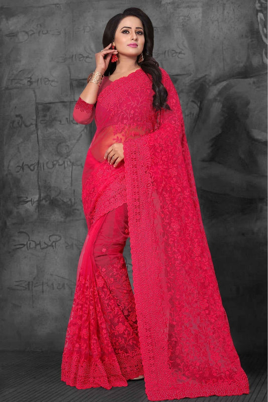 Pink Colour Net Designer Saree VSSD1090339