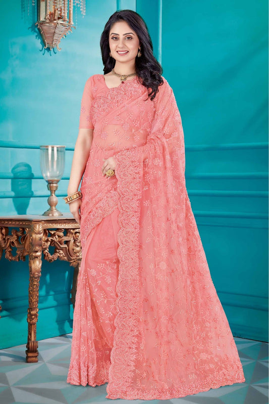 Pink Colour Net Designer Saree VSSD1090344