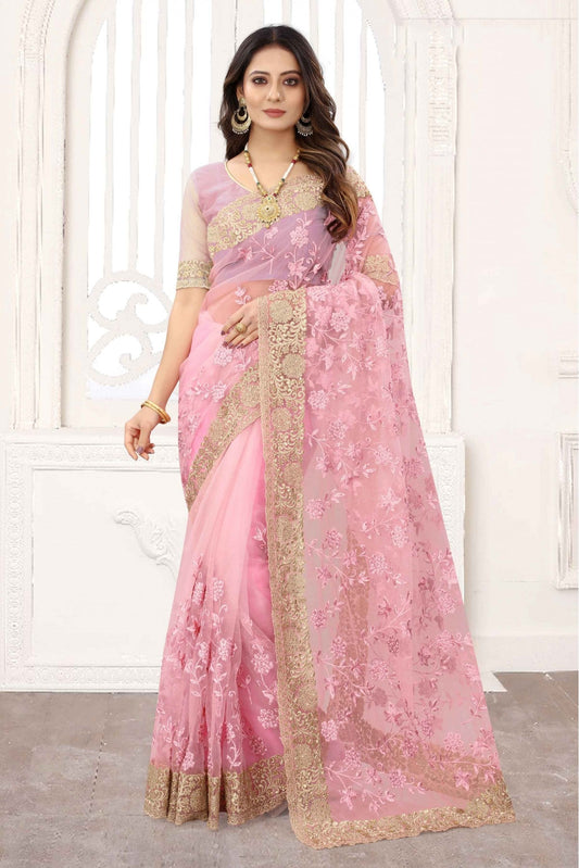 Pink Colour Net Designer Saree VSSD1120843