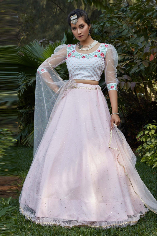 Pink Colour Net Foil Print Lehenga Choli VSLC1150043