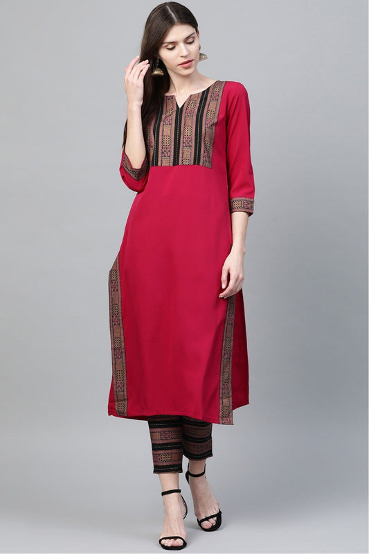 Pink Colour Plus Size Crepe Straight Kurti VSKR1060217