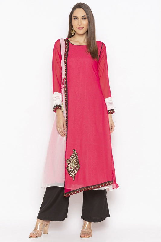 Pink Colour Plus Size Georgette Embroidery Kurta Set VSKR1070514