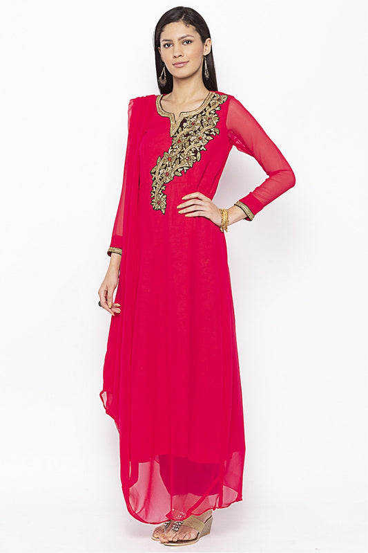 Pink Colour Plus Size Georgette Embroidery Kurta Set VSKR1070609
