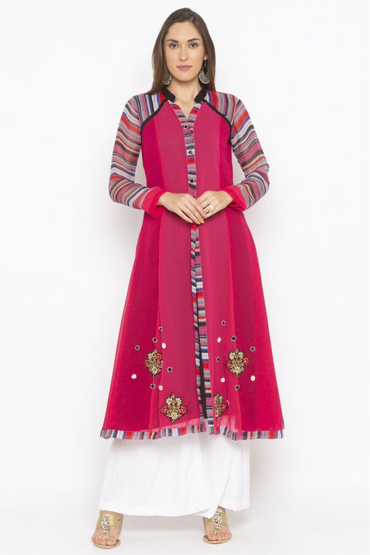 Pink Colour Plus Size Georgette Embroidery Kurta Set VSKR1070615