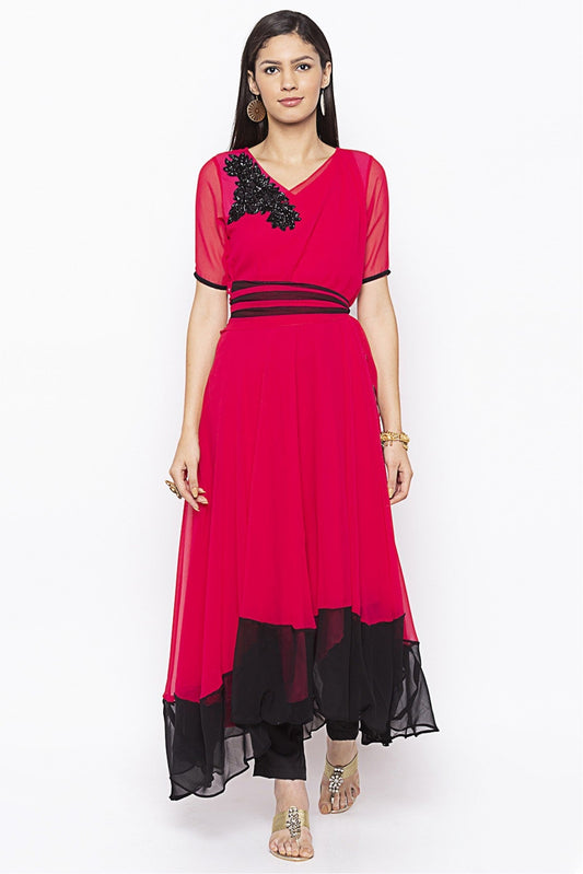 Pink Colour Plus Size Georgette Embroidery Kurta Set VSKR1070660