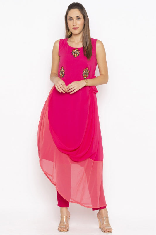 Pink Colour Plus Size Georgette Embroidery Kurta Set VSKR1070681