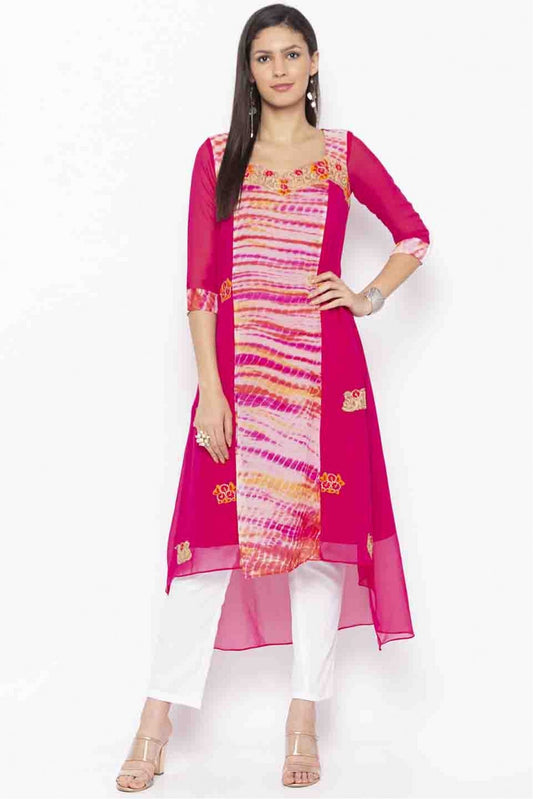 Pink Colour Plus Size Georgette Embroidery Kurti