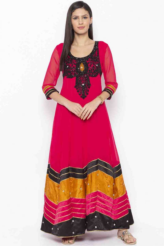 Pink Colour Plus Size Georgette Embroidery Kurti