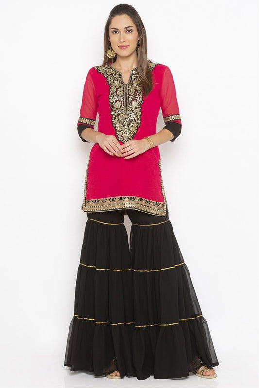 Pink Colour Plus Size Georgette Embroidery Kurti