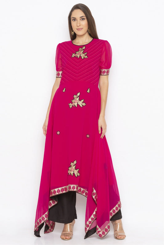 Pink Colour Plus Size Georgette Embroidery Kurti VSKR1070599