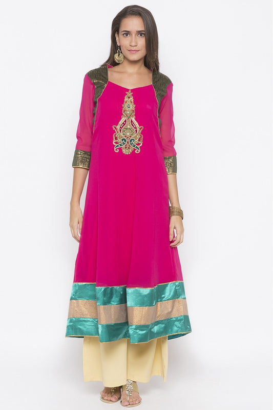Pink Colour Plus Size Georgette Embroidery Kurti VSKR1070686