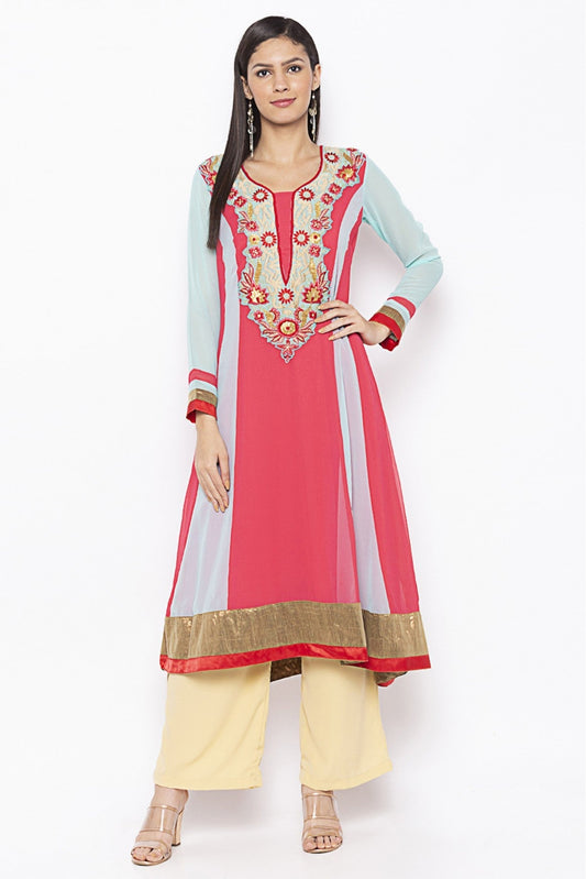 Pink Colour Plus Size Georgette Embroidery Kurti VSKR1070688