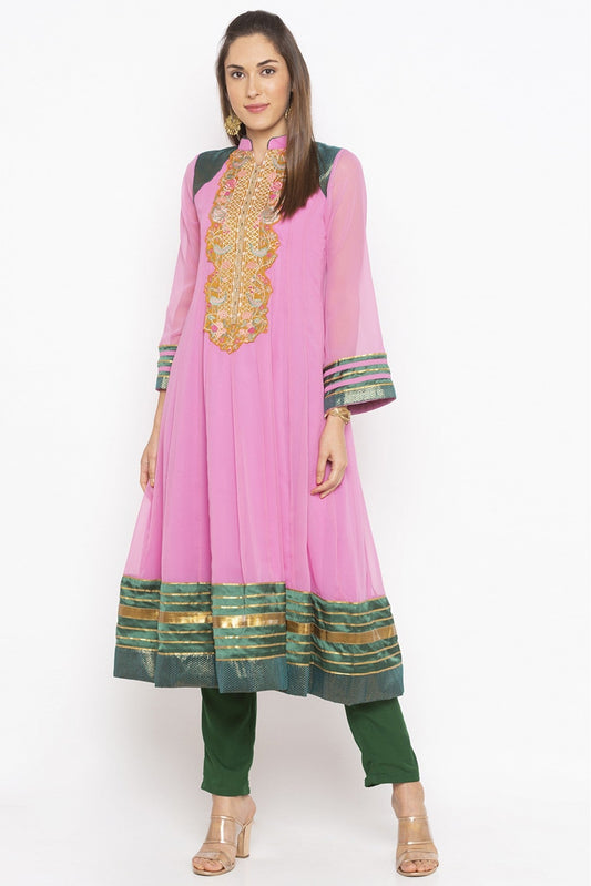 Pink Colour Plus Size Georgette Embroidery Kurti VSKR1070690