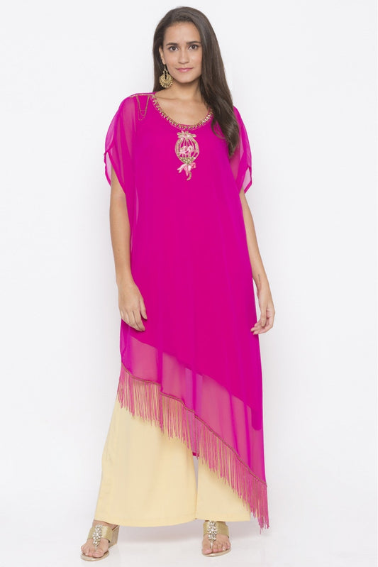 Pink Colour Plus Size Georgette Embroidery Kurti VSKR1070694