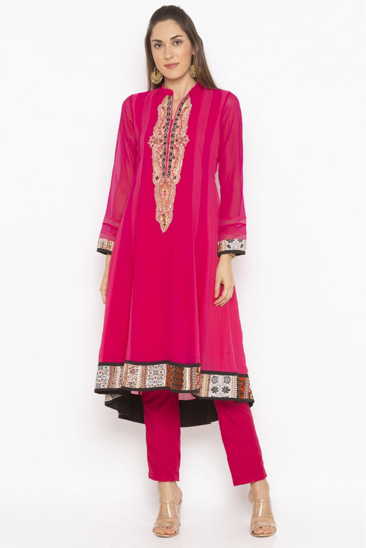 Pink Colour Plus Size Georgette Embroidery Kurti VSKR1070700