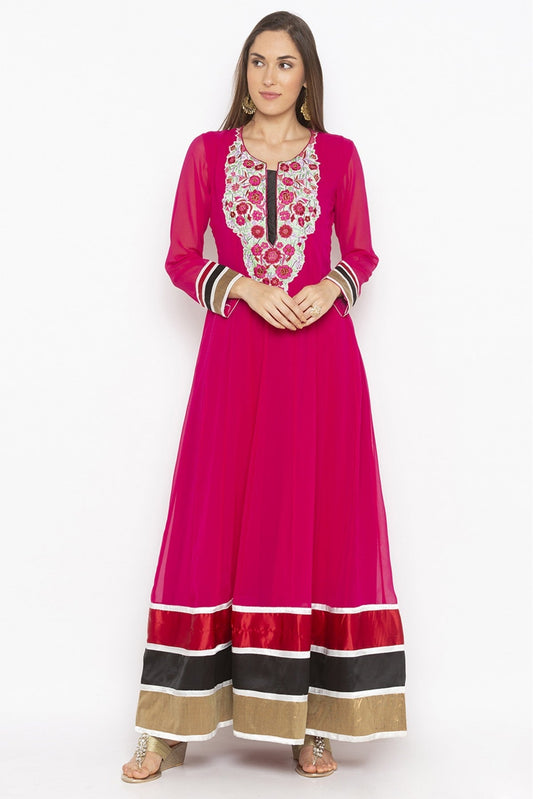 Pink Colour Plus Size Georgette Embroidery Kurti VSKR1070704