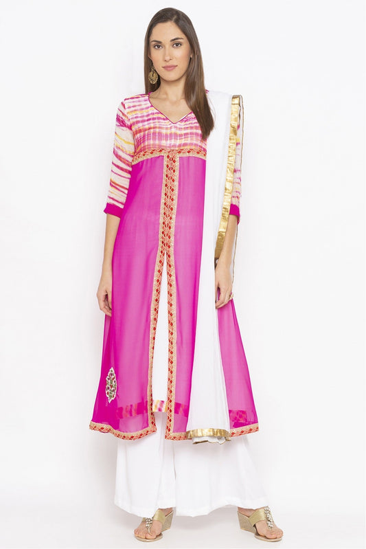 Pink Colour Plus Size Stitched Georgette Embroidery Palazzo Pant Suit VSSS1070239