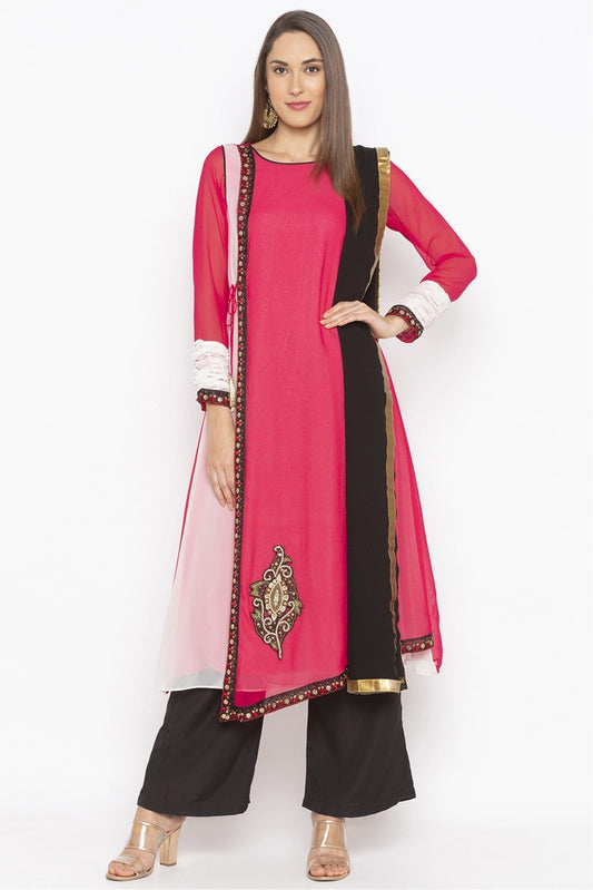 Pink Colour Plus Size Stitched Georgette Embroidery Palazzo Pant Suit VSSS1070251