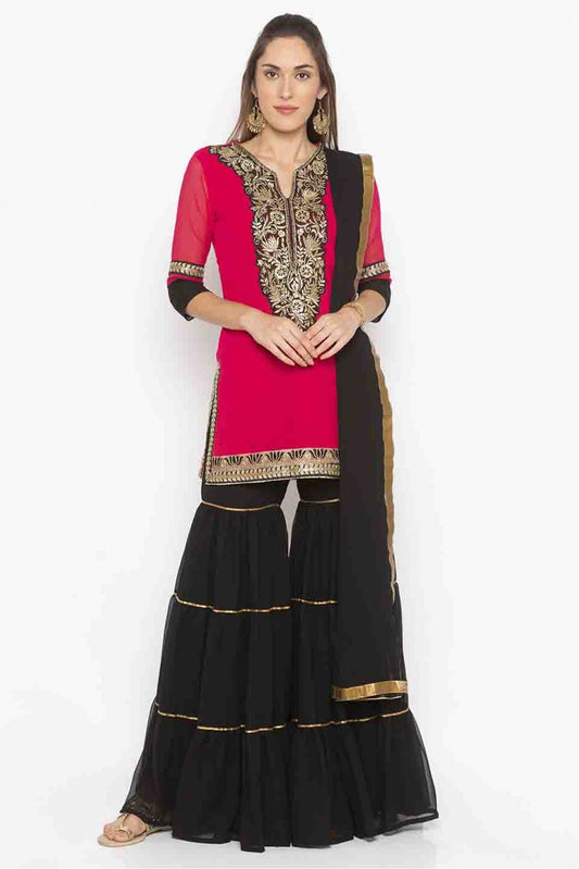 Pink Colour Plus Size Stitched Georgette Embroidery Sharara Suit VSSS1070210