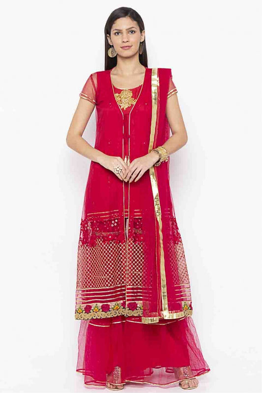 Pink Colour Plus Size Stitched Net Embroidery Sharara Suit VSSS1070213