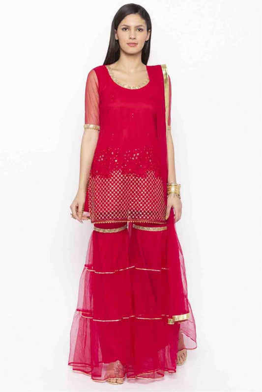 Pink Colour Plus Size Stitched Net Embroidery Sharara Suit VSSS1070216